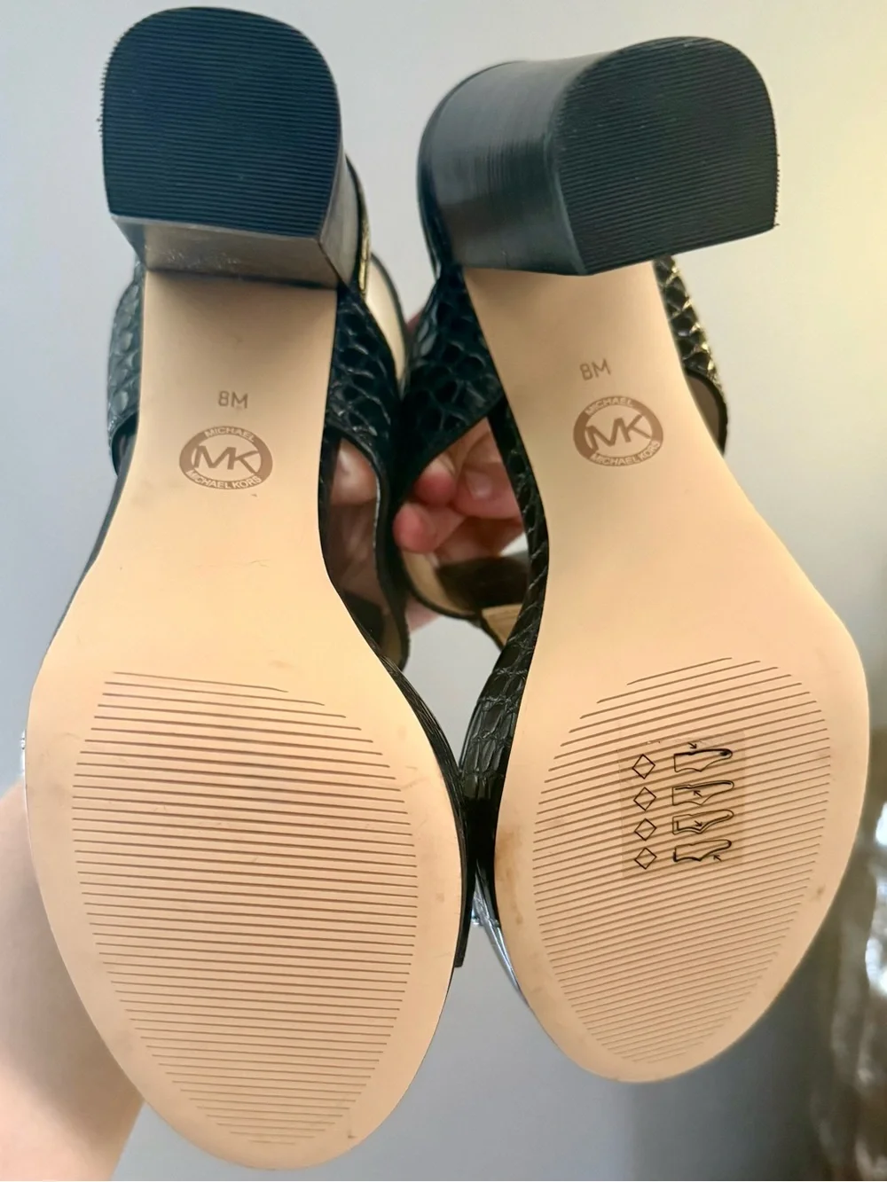 Michael Kors Black Croc-Embossed Leather Block Heel Sandals size 8